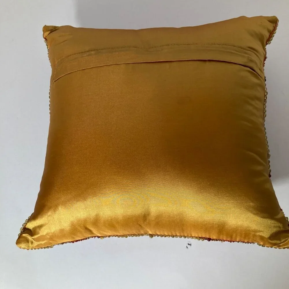 Pier 1 Imports Beaded Luxury Throw Pillow Geometric Red Gold Silver 11‎ x 11